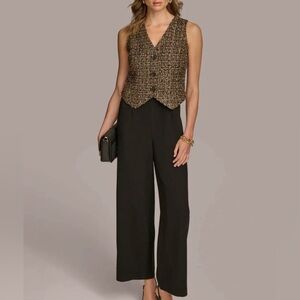 DONNA KARAN TAILORED JUMPSUIT WITH TWEED VEST